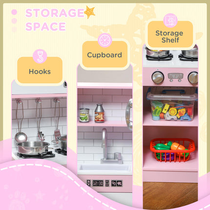 Kids Pretend Play Kitchen Playset with Toy Phone, Chalkboard, Microwave, Stove & Sink - Pink