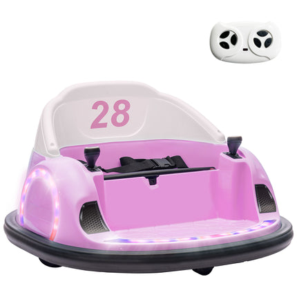 12V 360° Rotation Kids Bumper Car with Remote Control, Dual Joysticks, Music & Lights - Pink