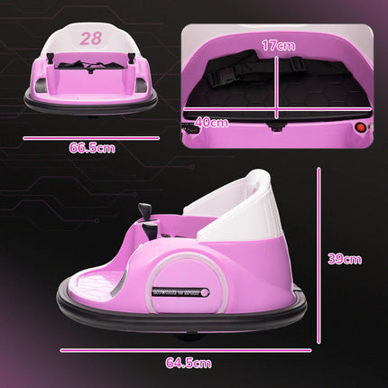 12V 360° Rotation Kids Bumper Car with Remote Control, Dual Joysticks, Music & Lights - Pink