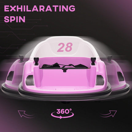 12V 360° Rotation Kids Bumper Car with Remote Control, Dual Joysticks, Music & Lights - Pink