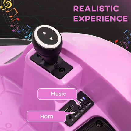 12V 360° Rotation Kids Bumper Car with Remote Control, Dual Joysticks, Music & Lights - Pink