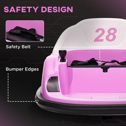 12V 360° Rotation Kids Bumper Car with Remote Control, Dual Joysticks, Music & Lights - Pink