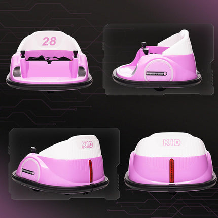 12V 360° Rotation Kids Bumper Car with Remote Control, Dual Joysticks, Music & Lights - Pink