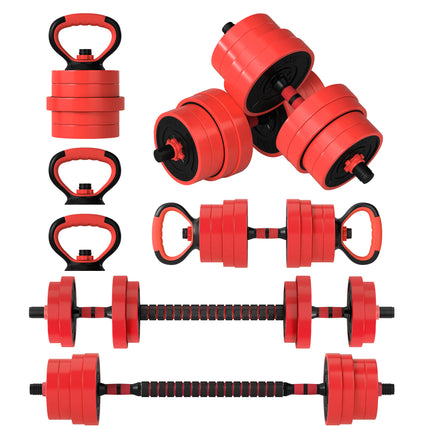 30kg 6-In-One Adjustable Weight Dumbbells Set, Barbell, Kettlebell, Push Up Stan