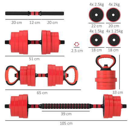 30kg 6-In-One Adjustable Weight Dumbbells Set, Barbell, Kettlebell, Push Up Stan