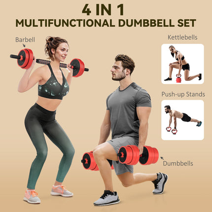 30kg 6-In-One Adjustable Weight Dumbbells Set, Barbell, Kettlebell, Push Up Stan