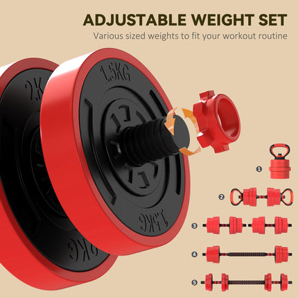 30kg 6-In-One Adjustable Weight Dumbbells Set, Barbell, Kettlebell, Push Up Stan