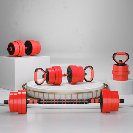 30kg 6-In-One Adjustable Weight Dumbbells Set, Barbell, Kettlebell, Push Up Stan