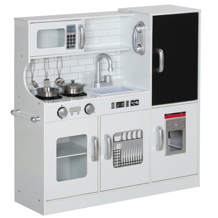 Pretend Play Kitchen, Kids Kitchen Playset, with Toy Phone, Chalkboard, Microwave, Cooking Stove, Sink, White