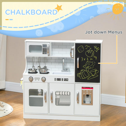 Pretend Play Kitchen, Kids Kitchen Playset, with Toy Phone, Chalkboard, Microwave, Cooking Stove, Sink, White
