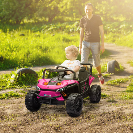 12V Battery Powered Ride-On Truck with Remote, Suspension, Horn, Lights, Music, USB for Ages 3-5 - Pink