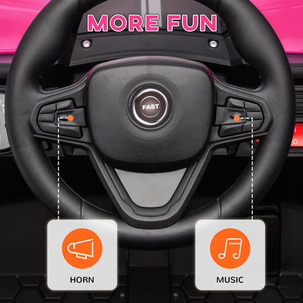 12V Battery Powered Ride-On Truck with Remote, Suspension, Horn, Lights, Music, USB for Ages 3-5 - Pink