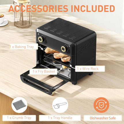 10L Air Fryer Oven with Touch Screen, Timer, Adjustable Temperature, Grill, Roast, Bake, 1000W - Black