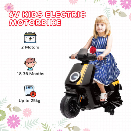 6V Ride on Motorbike, Kids Electric Motorbike w/ Headlights, Music, Training Whe