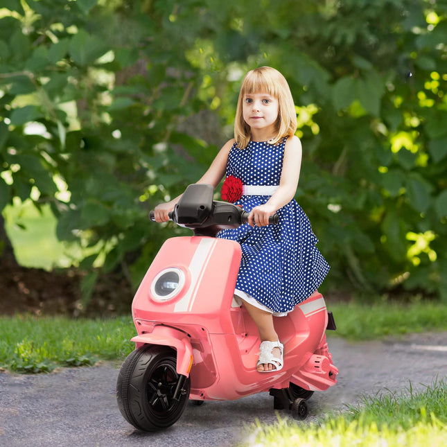 6V Ride on Motorbike, Kids Electric Motorbike w/ Headlights, Music, Training Whe