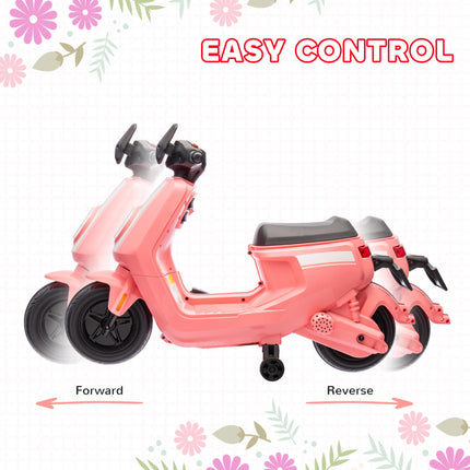 6V Ride on Motorbike, Kids Electric Motorbike w/ Headlights, Music, Training Whe
