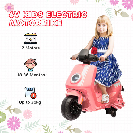6V Ride on Motorbike, Kids Electric Motorbike w/ Headlights, Music, Training Whe