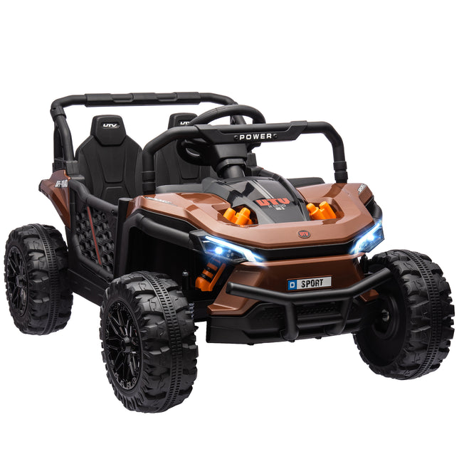 12V Battery Powered Ride-On Truck with Remote, Suspension, Horn, Lights & Music for Ages 3-5 - Brown