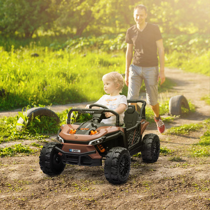 12V Battery Powered Ride-On Truck with Remote, Suspension, Horn, Lights & Music for Ages 3-5 - Brown