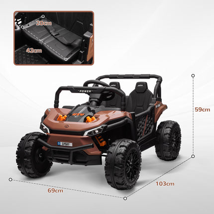 12V Battery Powered Ride-On Truck with Remote, Suspension, Horn, Lights & Music for Ages 3-5 - Brown