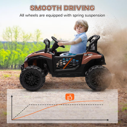 12V Battery Powered Ride-On Truck with Remote, Suspension, Horn, Lights & Music for Ages 3-5 - Brown