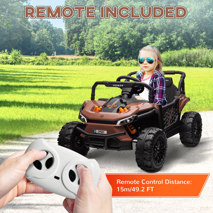 12V Battery Powered Ride-On Truck with Remote, Suspension, Horn, Lights & Music for Ages 3-5 - Brown