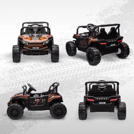 12V Battery Powered Ride-On Truck with Remote, Suspension, Horn, Lights & Music for Ages 3-5 - Brown