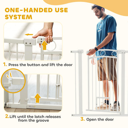 106cm Tall Dog Gate with Cat Door and 7cm & 14cm Extensions for 76-104cm Wide Doorways - White