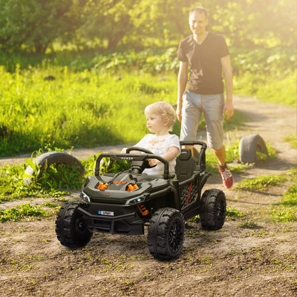 12V Ride On Truck with Remote, 4 Suspension Wheels, Horn, Lights, Music, USB for Ages 3-5 - Black
