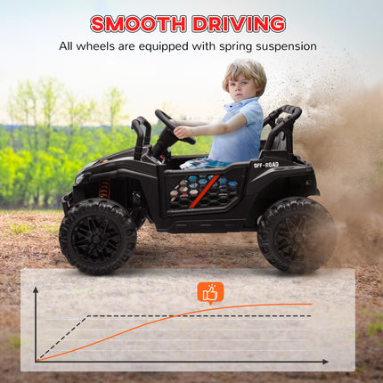 12V Ride On Truck with Remote, 4 Suspension Wheels, Horn, Lights, Music, USB for Ages 3-5 - Black