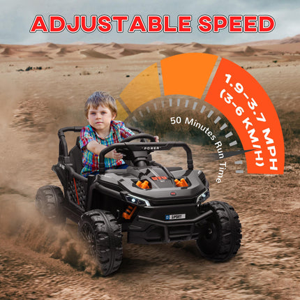 12V Ride On Truck with Remote, 4 Suspension Wheels, Horn, Lights, Music, USB for Ages 3-5 - Black