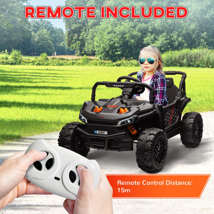 12V Ride On Truck with Remote, 4 Suspension Wheels, Horn, Lights, Music, USB for Ages 3-5 - Black
