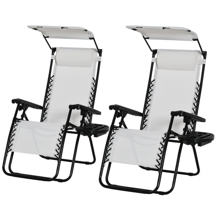 2 Piece Foldable Reclining Garden Chairs with Canopy - White
