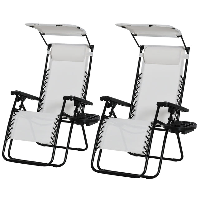 2 Piece Foldable Reclining Garden Chairs with Canopy - White
