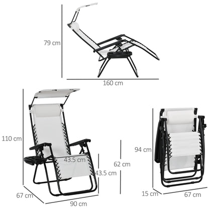 2 Piece Foldable Reclining Garden Chairs with Canopy - White