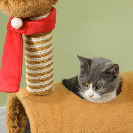98cm Deer Themed Cat Tree with Scratching Posts, Tunnel & Toy Ball - Brown