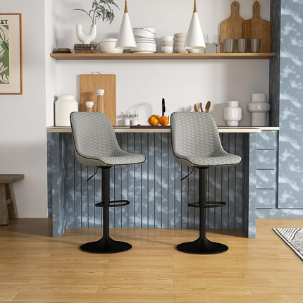 Set of Two Faux Leather Bar Stools - Grey
