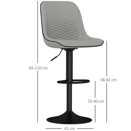 Set of Two Faux Leather Bar Stools - Grey