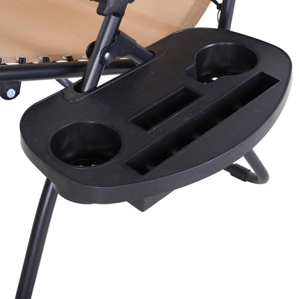 2 Piece Foldable Reclining Zero Gravity Garden Chair Set with Headrest, Footrest, Armrest, Cup Holder & Canopy - Beige