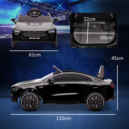 Mercedes-Benz AMG CLA 45 Licensed 12V Kids Electric Ride-On Car with Remote, Suspension, Lights, Music, Horn - Black