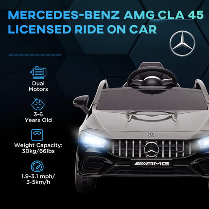 Mercedes-Benz AMG CLA 45 Licensed 12V Kids Electric Ride-On Car with Remote, Suspension, Lights, Music, Horn - Black