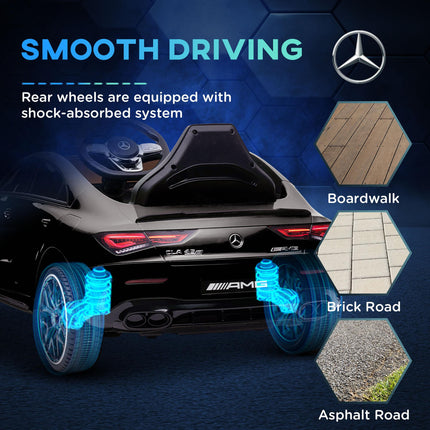 Mercedes-Benz AMG CLA 45 Licensed 12V Kids Electric Ride-On Car with Remote, Suspension, Lights, Music, Horn - Black