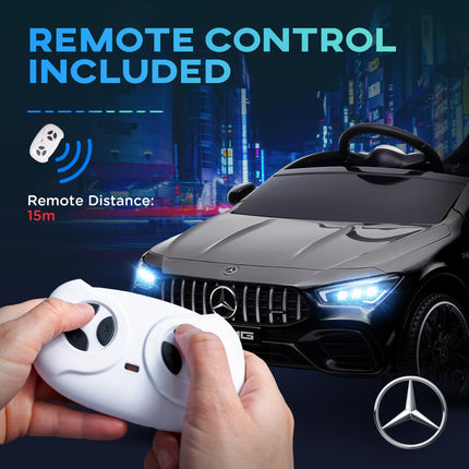 Mercedes-Benz AMG CLA 45 Licensed 12V Kids Electric Ride-On Car with Remote, Suspension, Lights, Music, Horn - Black
