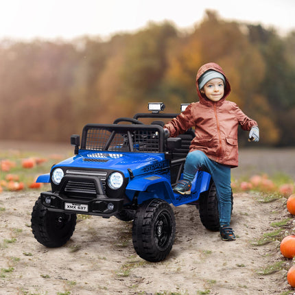 12V Kids Electric Ride-On Truck with Remote, Suspension, Music & Lights - Blue