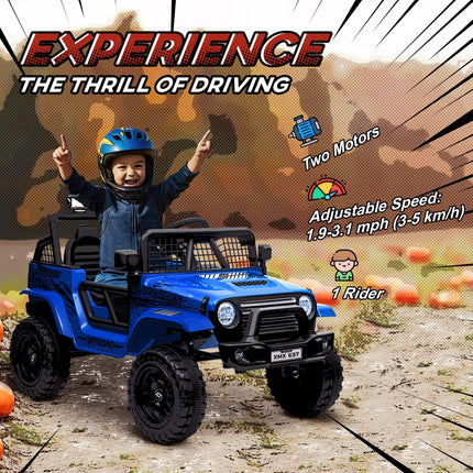 12V Kids Electric Ride-On Truck with Remote, Suspension, Music & Lights - Blue