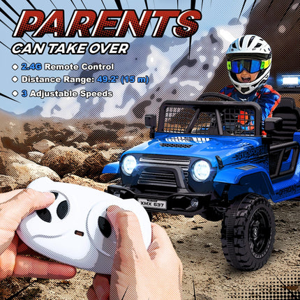 12V Kids Electric Ride-On Truck with Remote, Suspension, Music & Lights - Blue