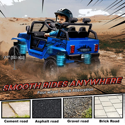 12V Kids Electric Ride-On Truck with Remote, Suspension, Music & Lights - Blue