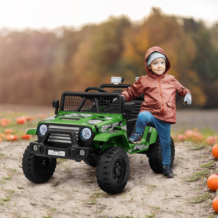 12V Kids Electric Ride-On Truck with Remote, Music, Horn & Lights - Green