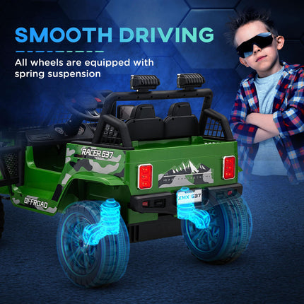 12V Kids Electric Ride-On Truck with Remote, Music, Horn & Lights - Green