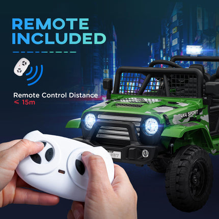 12V Kids Electric Ride-On Truck with Remote, Music, Horn & Lights - Green